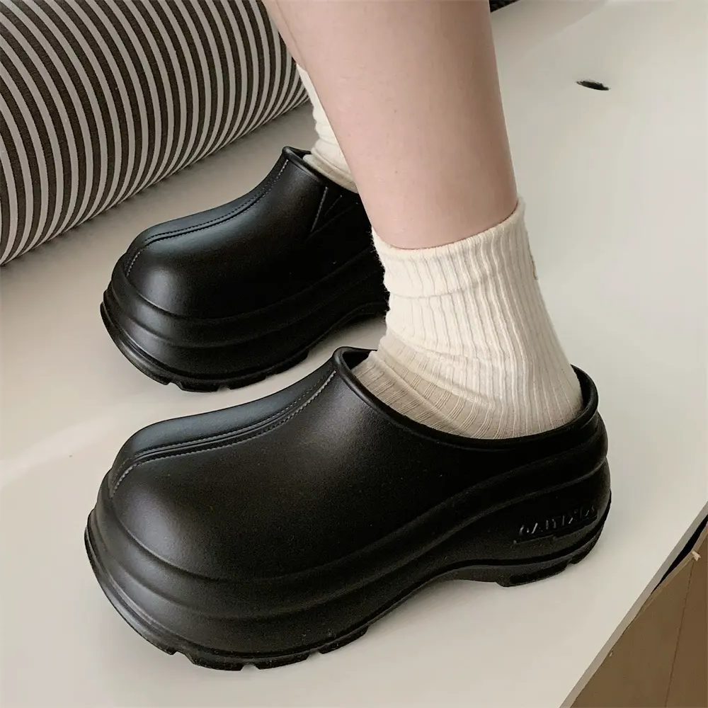 推荐商品：细细条 包头 厚底 百搭时尚 外穿 拖鞋 黑色