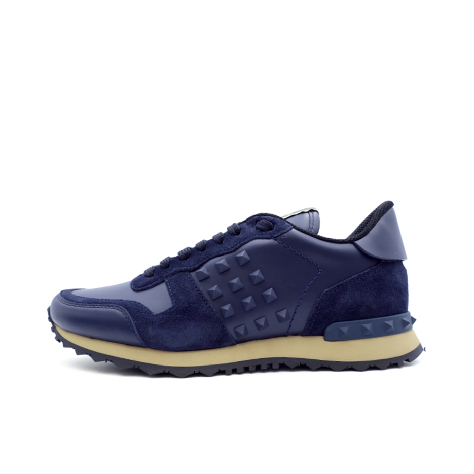 推荐商品：Valentino Rockrunner 防滑耐磨 网面透气 舒适轻便 简约百搭 时尚运动 圆头 牛皮织物 休闲鞋 蓝色/黑色