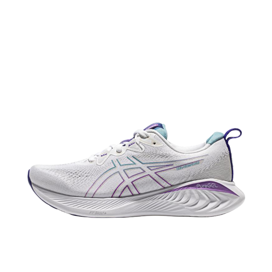推荐商品：Asics/亚瑟士 Gel-Cumulus 25 跑鞋 轻量回弹稳定支撑缓震圆头网布织物排汗透气马拉松体考 女款/白色/紫色