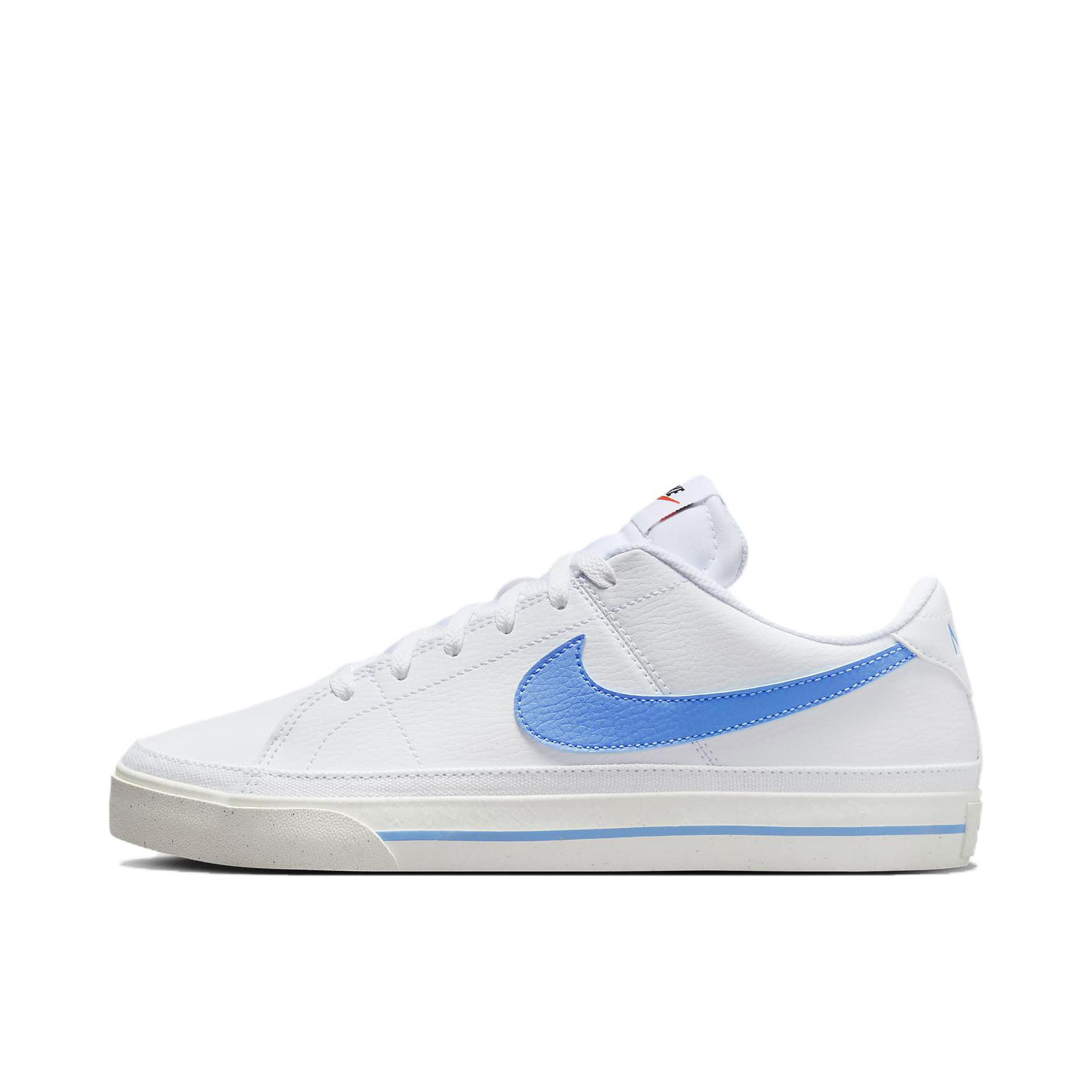推荐商品：Nike Court Legacy 板鞋 复古舒适透气防滑耐磨休闲运动一脚蹬 皮面/白色/蓝色