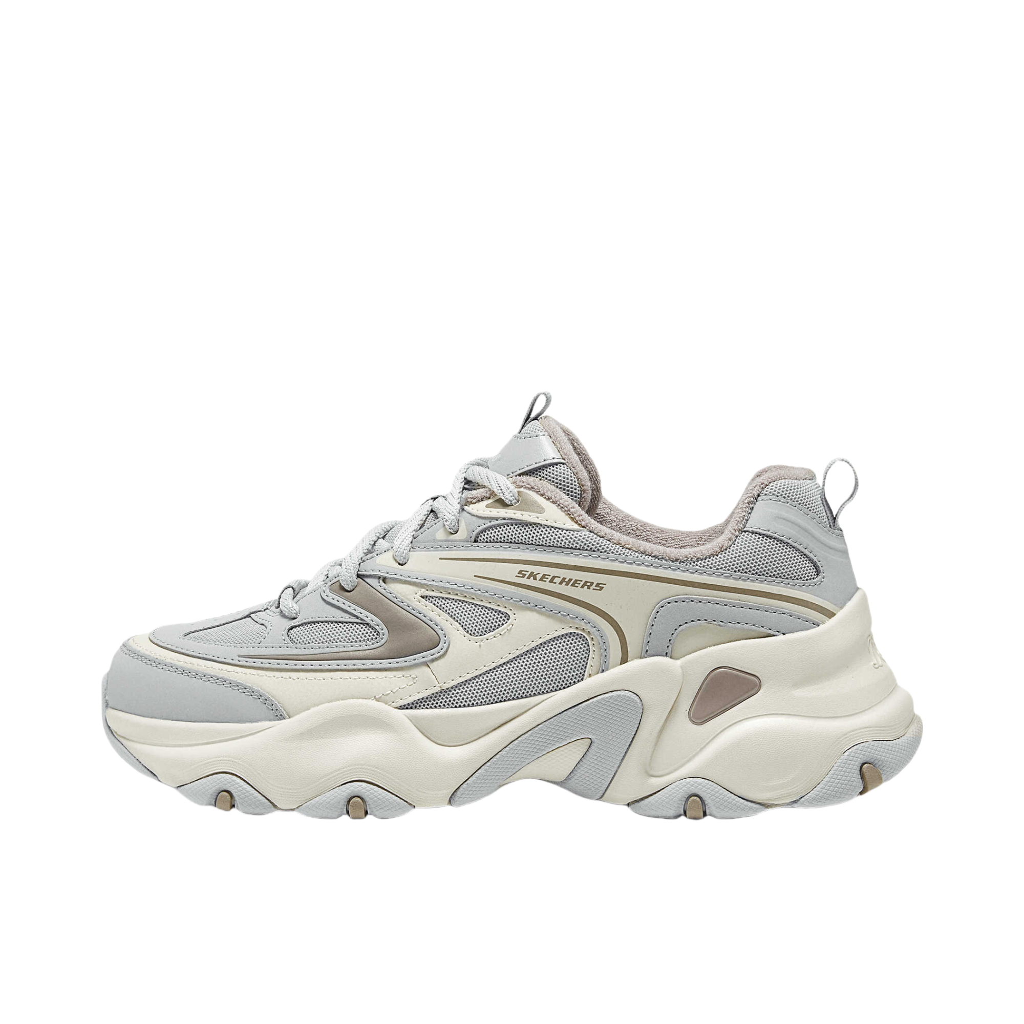 推荐商品：Skechers/斯凯奇  D'Lites  熊猫鞋 机甲鞋  老爹鞋  增高轻质支撑缓震舒适透气百搭  浅灰色/多彩色