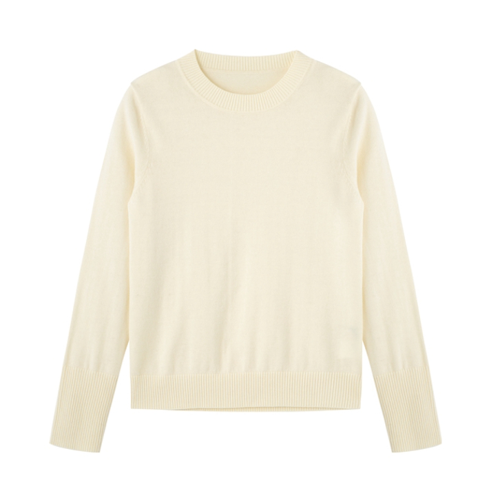 推荐商品：clothscenery/布景 全羊毛圆领修身套头毛衣 女装 BW94TH3242 白/圆领