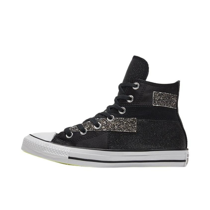 推荐商品：Converse/匡威 Chuck Taylor All Star 帆布鞋 常青款轻便防滑耐磨百搭复古圆头减震贴合高帮 高帮/黑色/亮片银