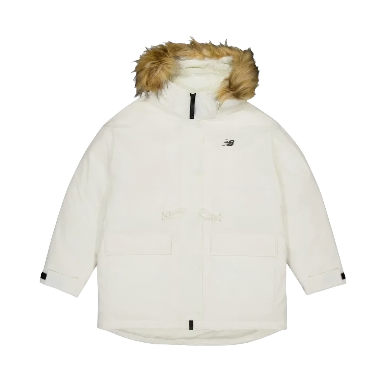 New Balance Warm Mid-Down 短款毛领拉链连帽防风防泼水600蓬鸭绒羽绒服 女装 AWJ33325 象牙白