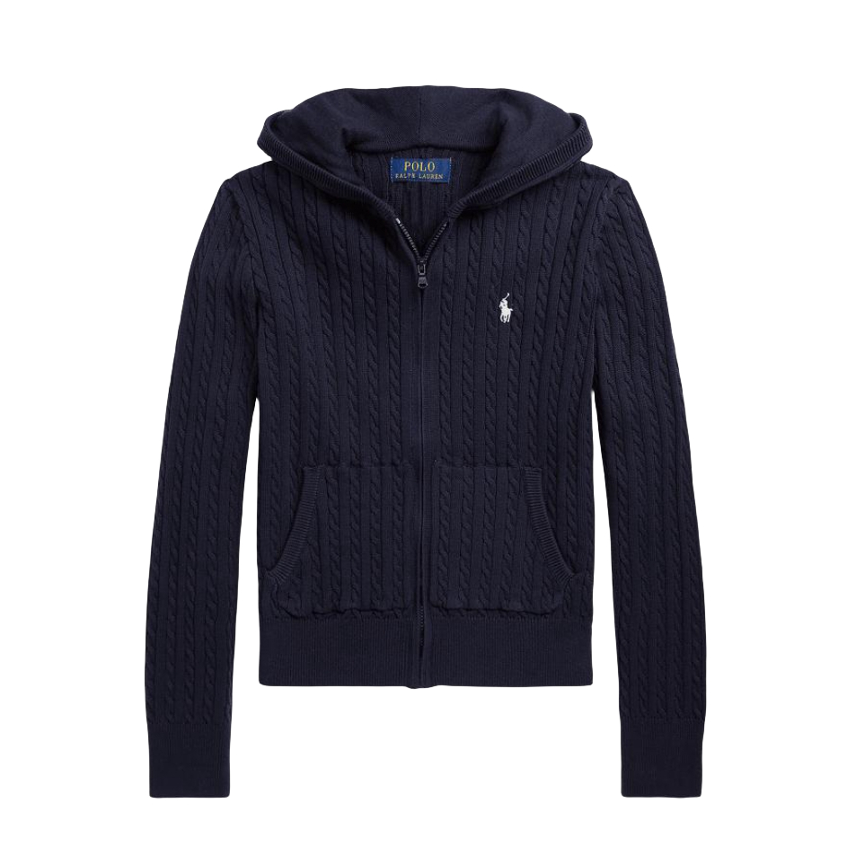 推荐商品：Ralph Lauren童装 纯棉连帽纯色绞花卫衣成人可穿 女大童 RL40396 黑