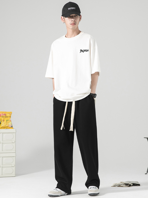 推荐商品：FREO3N  字母Logo印花短袖运动直筒休闲裤套装 男女同款 YHBM1817T180 54-CK669 白+黑