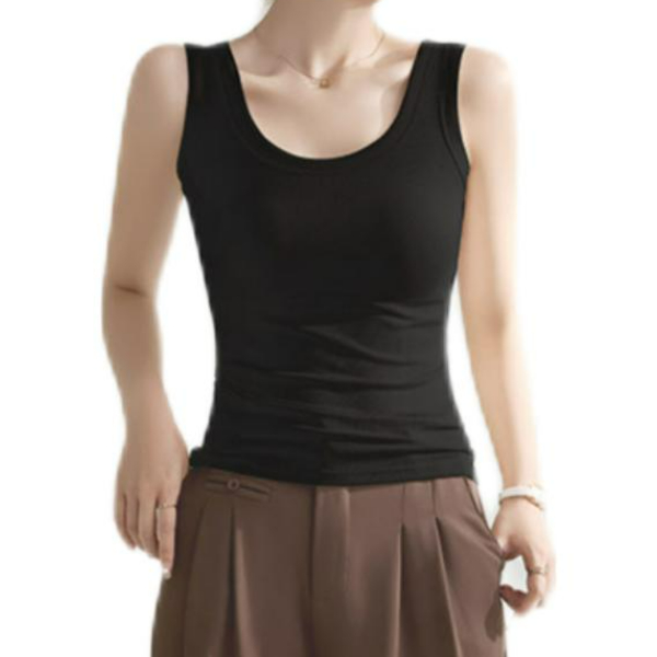 推荐商品：Ordifen/欧迪芬  纯色圆领套头无袖修身背心 女装 GV453310 黑