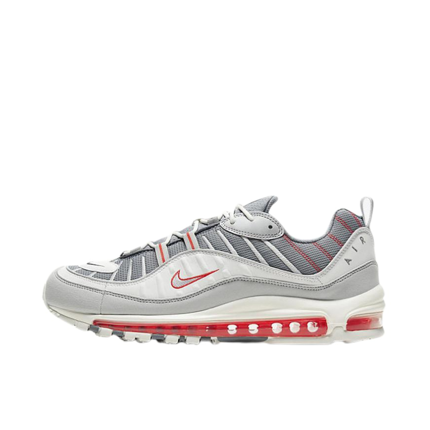 推荐商品：Nike Air Max 98 跑鞋 潮流复古全掌缓震回弹防滑耐磨轻便透气时尚拼接圆头气垫 Grey/White/Red 灰白红