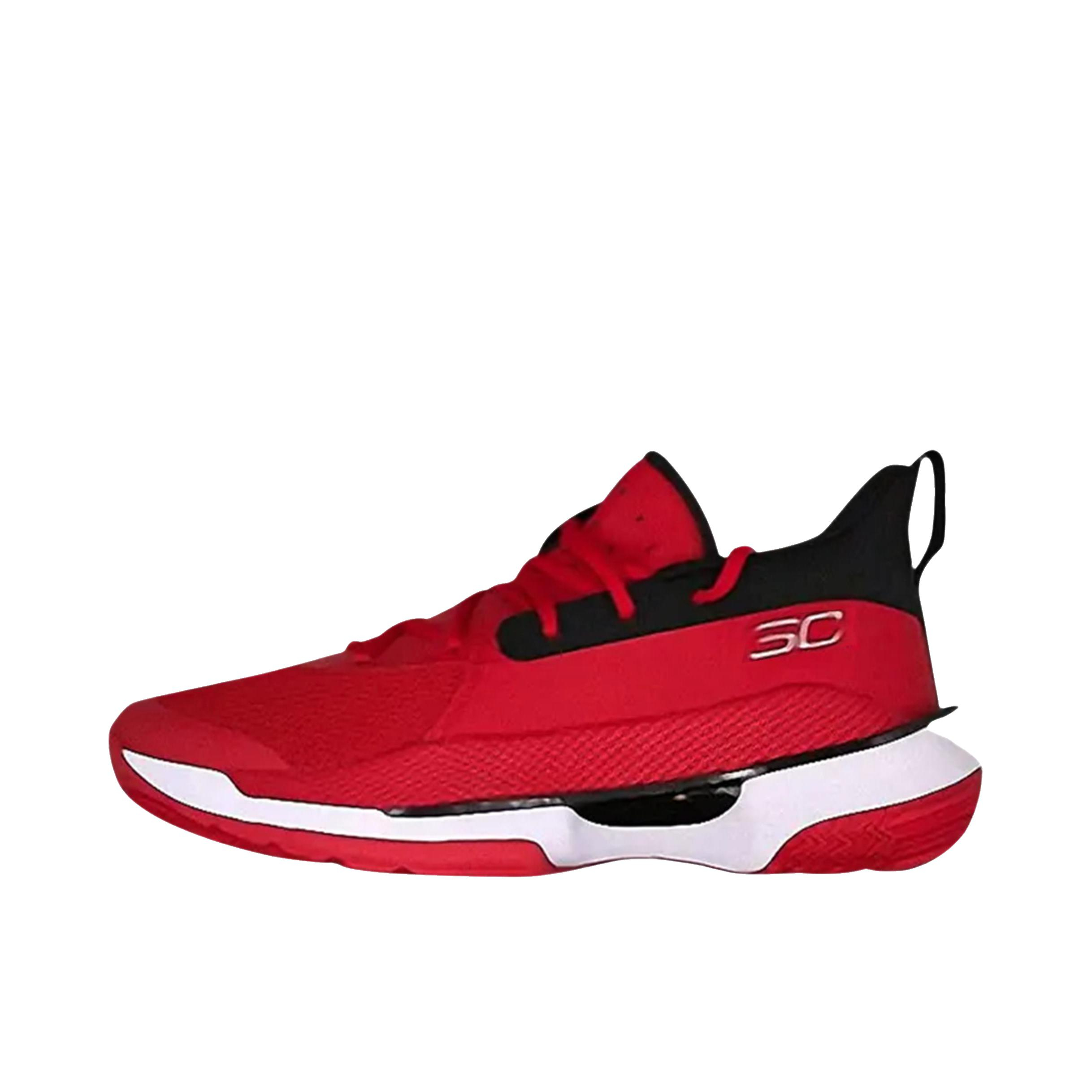 推荐商品：Under Armour/安德玛 Curry 7 实战缓冲 防滑耐磨 舒适透气 网布 圆头 合成革 篮球鞋 黑色/红色 