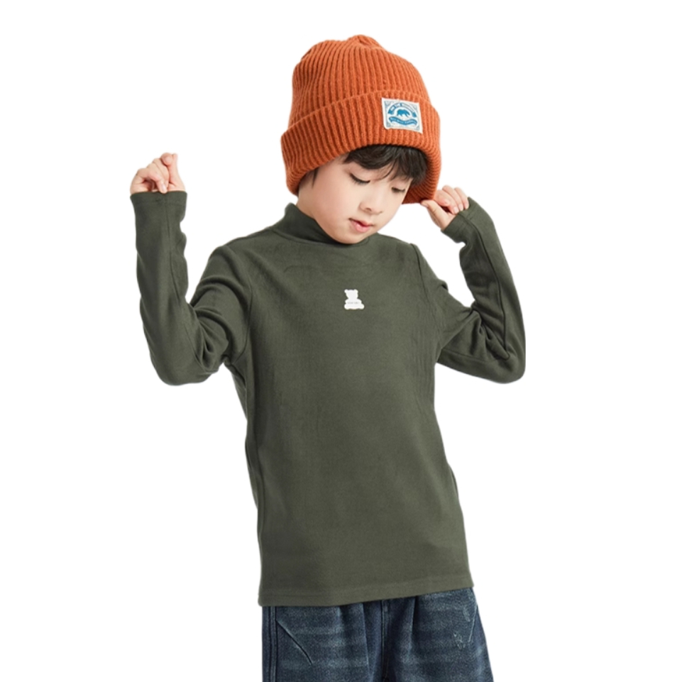 推荐商品：多多家童装 加绒半高领德绒内搭长袖T恤 男中大童 TX4D10042B 铁灰