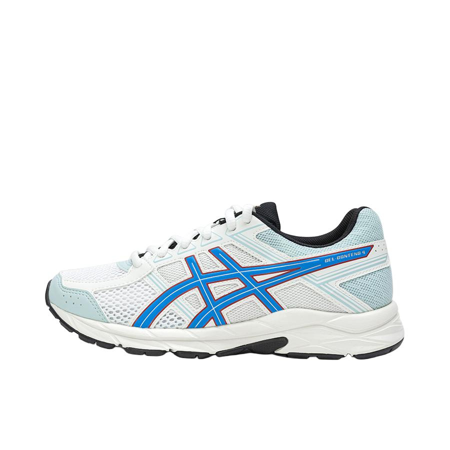 推荐商品：Asics/亚瑟士 Gel-Contend 4 跑鞋 慢跑网面透气缓震回弹复古轻便耐磨 蓝色/白色/青色