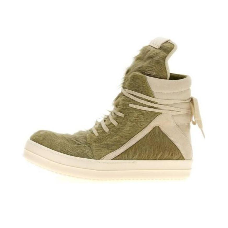 推荐商品：Rick Owens Geobasket 板鞋 简约百搭休闲时尚舒适耐磨牛皮圆头 绿色/米色