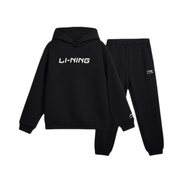推荐商品：Li Ning/李宁童装 套头连帽微弹耐磨刺绣运动套装 中大童 YWEV093 黑