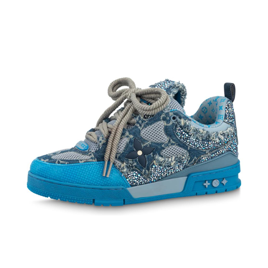 推荐商品：Louis Vuitton Skate系列 小牛皮 防滑耐磨 圆头系带 时尚简约 板鞋 蓝色/浅灰色