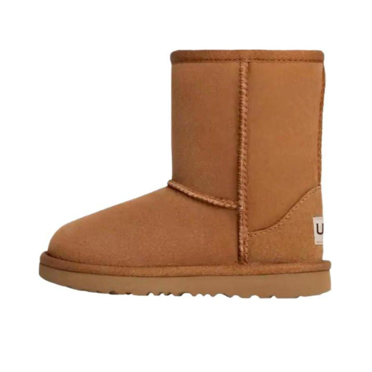 推荐商品：UGG  Classic Mini II  防滑耐磨 舒适保暖 圆头 套筒平底 加绒 休闲百搭 潮流简约 绒面  雪地靴 短靴 大童/棕色