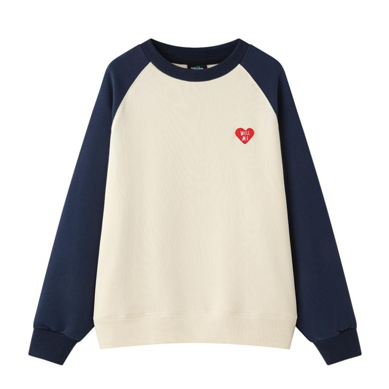 推荐商品：WELLME 字母刺绣毛圈拼接圆领卫衣 男女同款 21FWX51526MQ 蓝白拼接