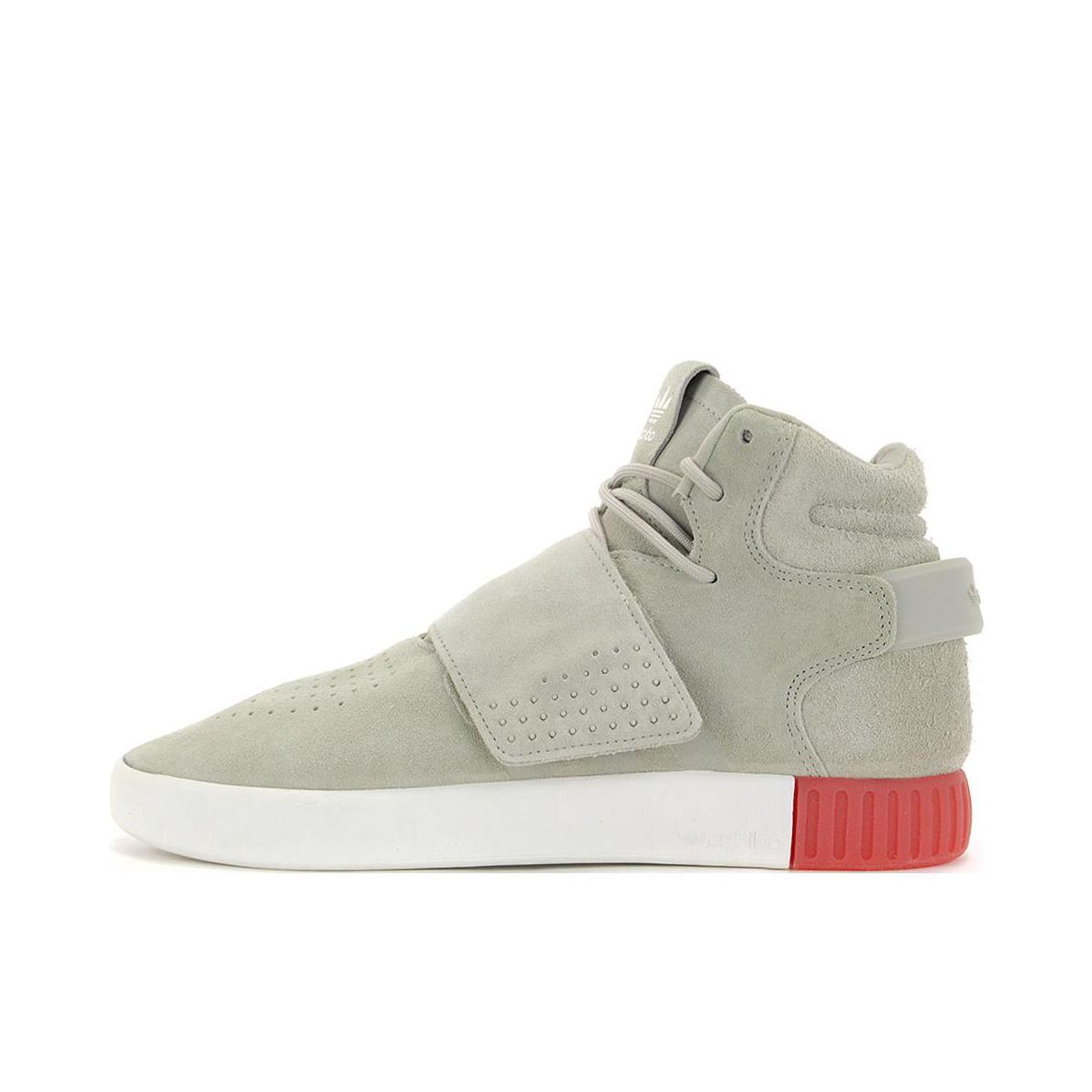 推荐商品：adidas Tubular Invader 时尚潮流 舒适百搭 防滑耐磨 轻便 魔术贴 运动休闲鞋 Sesame 浅灰色/白色/红色