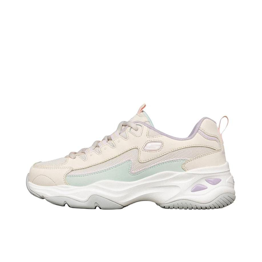 推荐商品：【赵露思同款】 Skechers/斯凯奇 D'Lites 4.0 老爹鞋 熊猫鞋 跑鞋 减震耐磨网面透气复古时尚增高厚底绑带运动休闲 乳白色/多彩色