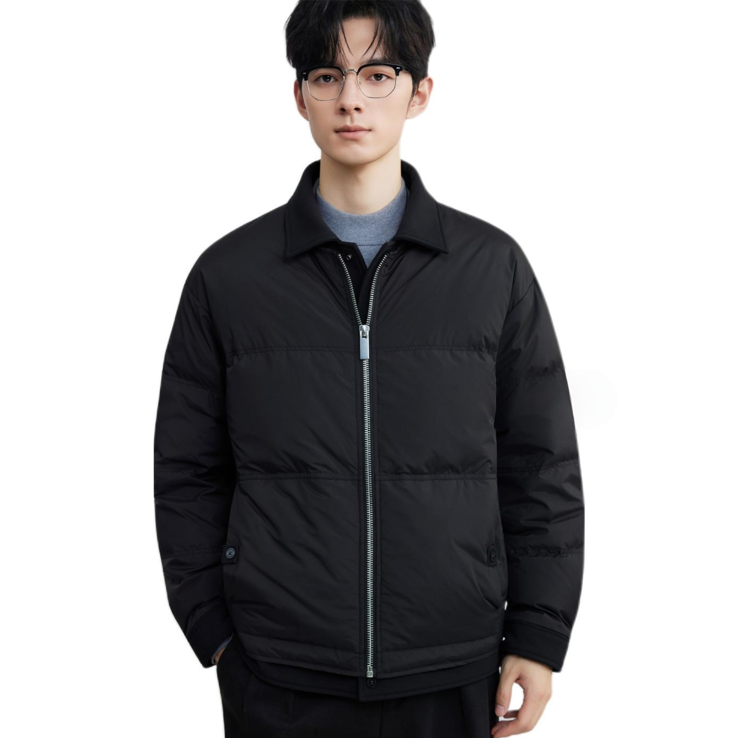 推荐商品：独驰 假两件翻领短款长袖羽绒服 5301 黑