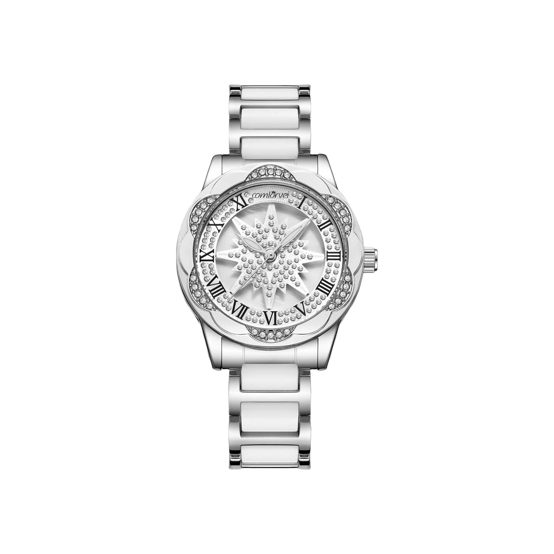 推荐商品：COMLORVEI/康洛薇 圣诞旋转雪花时来运转满天星太阳花轻奢小众高级感通勤穿搭时尚防水石英女士手表