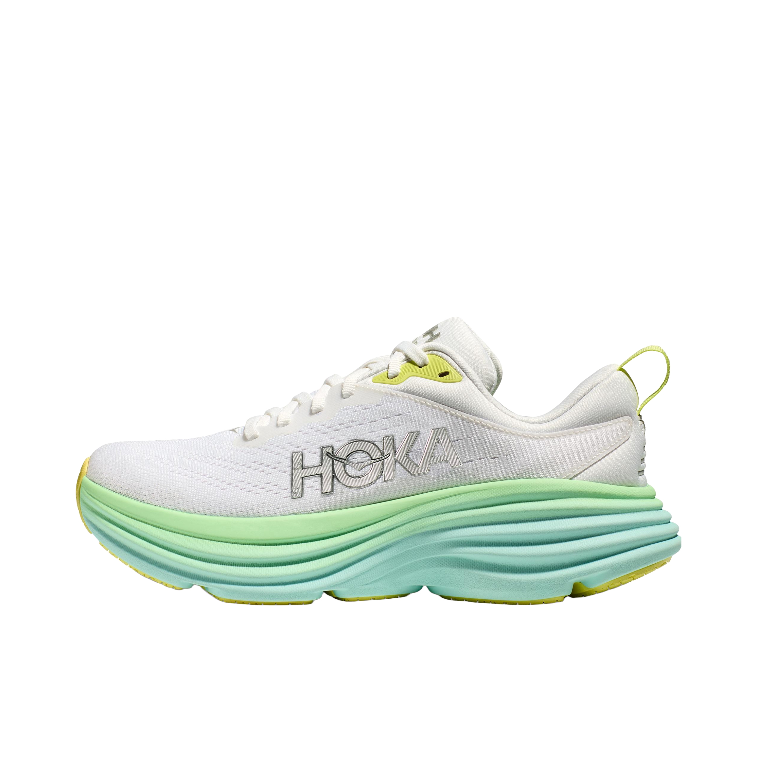 推荐商品：HOKA ONE ONE Bondi 8 邦代8 防滑耐磨 舒适轻便 网面透气 休闲百搭 缓震 跑鞋 女款/白色/蓝色