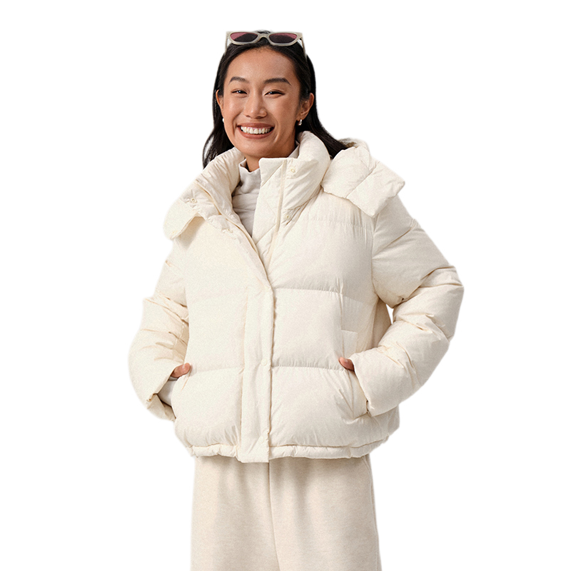 推荐商品：S&W  连帽白鸭绒加厚保暖防风短款羽绒服 女装 S3AW1947 奶杏