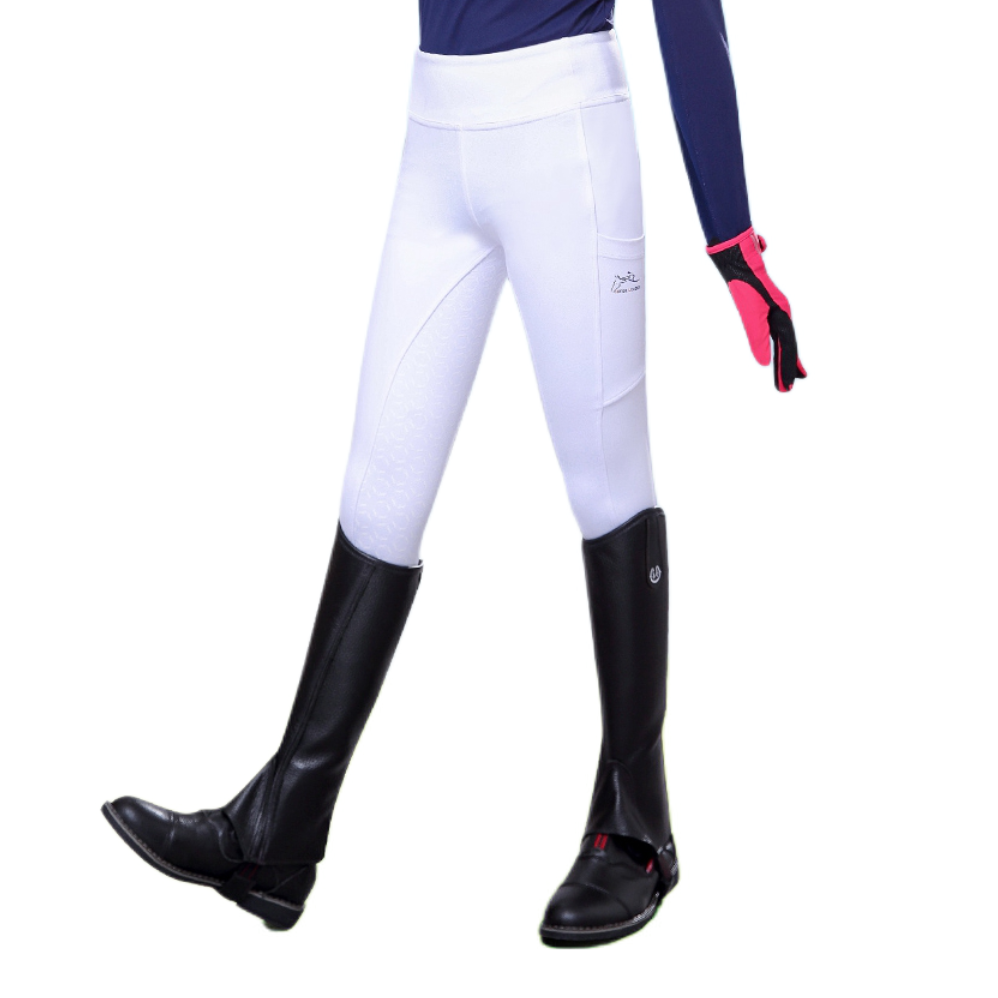 推荐商品：horseleader童装 高弹硅胶春秋四季骑马加绒运动长裤 女中小童 CKH6106 白