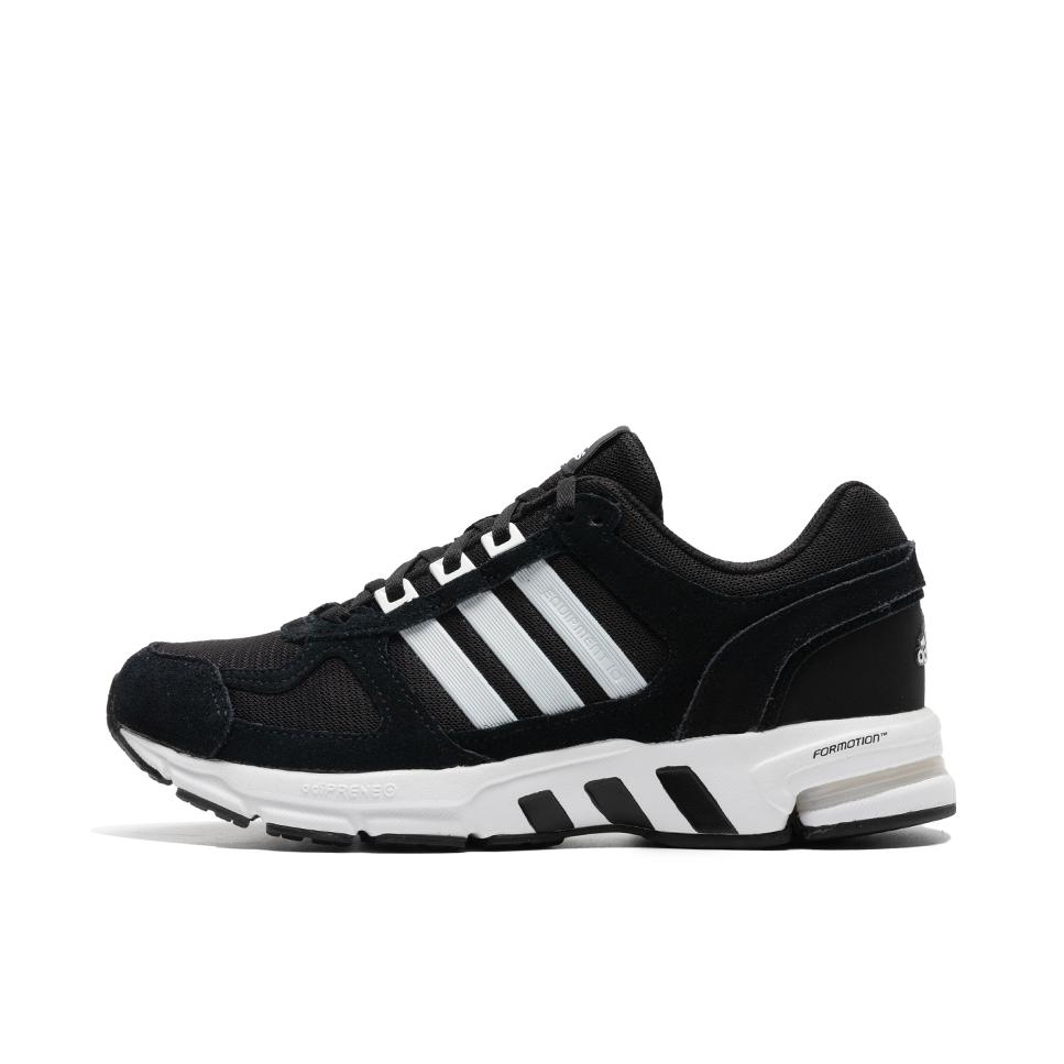推荐商品：adidas Equipment 10 跑鞋 防滑耐磨网面透气缓震回弹织物合成革碳板气垫防水轻运动 黑色/白色/白底