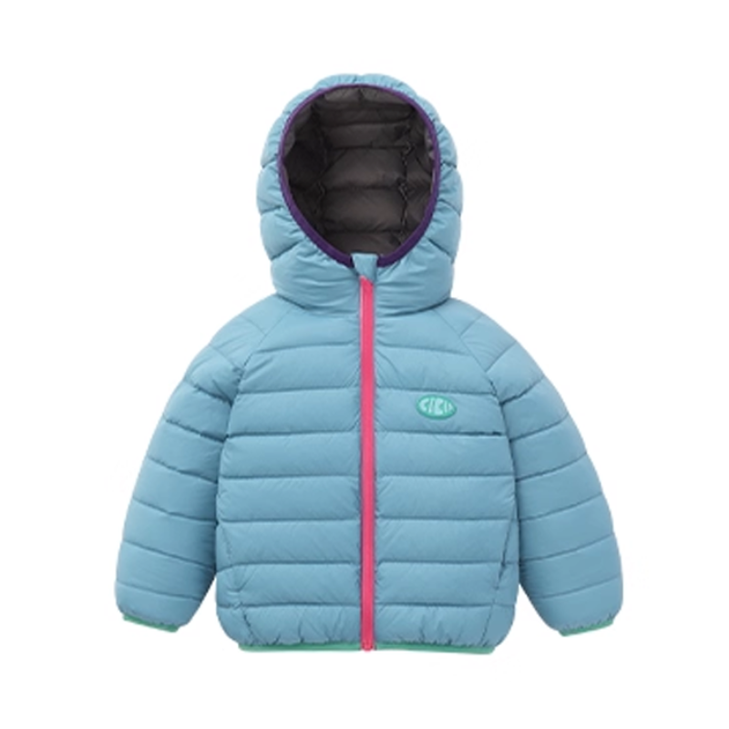 推荐商品：齐齐熊 保暖轻薄连帽短款羽绒服 中童 Q103311 烟雨蓝