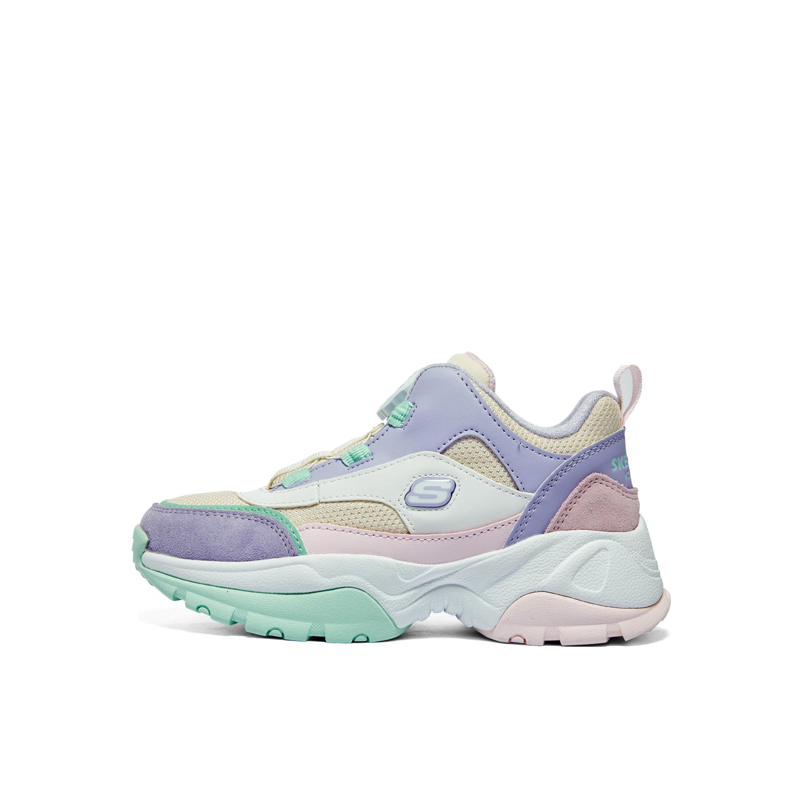 推荐商品：Skechers/斯凯奇 D'Lites Kozmiks 复古休闲 百搭 时尚潮流 防滑舒适 耐磨回弹 减震透气 旋钮扣 运动鞋儿童 小童/紫色/粉色/蓝色