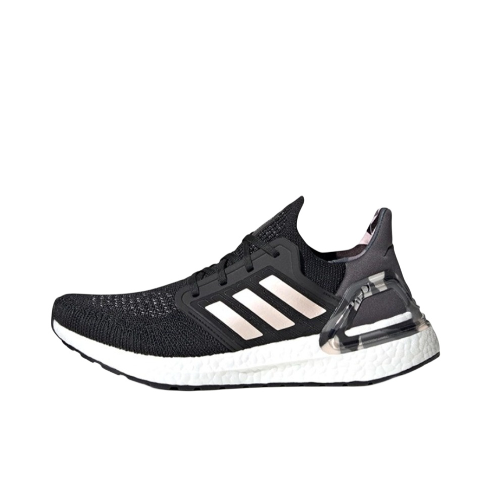 推荐商品：adidas UltraBoost 2020 经典UB 跑鞋 织物缓震回弹抗扭转圆头轻运动 黑色/浅粉红/灰色