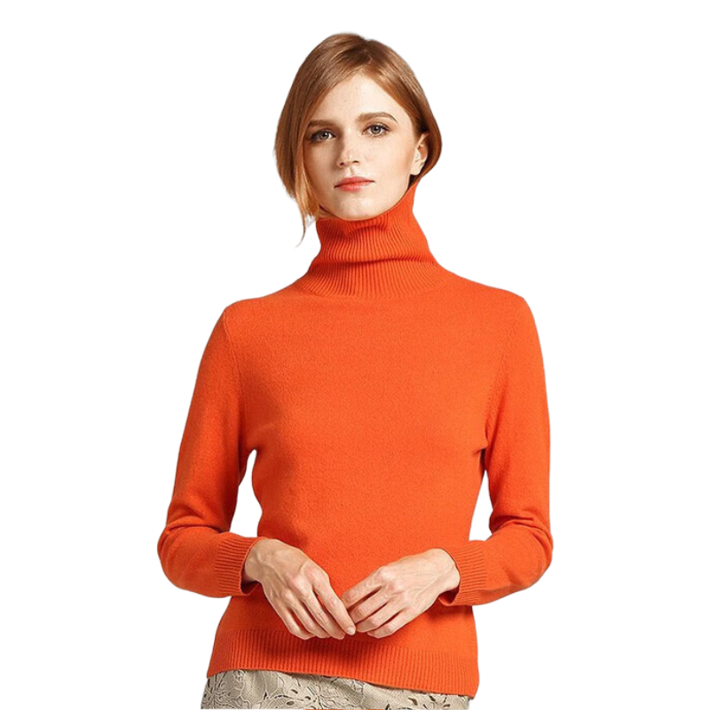 推荐商品：pipigou/皮皮狗 修身高领套头羊绒毛衣 女装 9245189818 橘