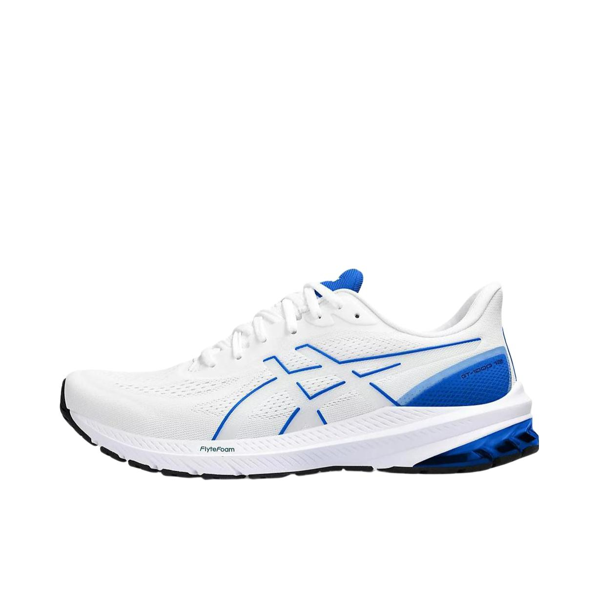 推荐商品：Asics/亚瑟士 GT-1000 12 跑鞋 舒适轻量回弹缓震耐磨网面透气织物马拉松潮流百搭稳定支撑复古 白色/蓝色