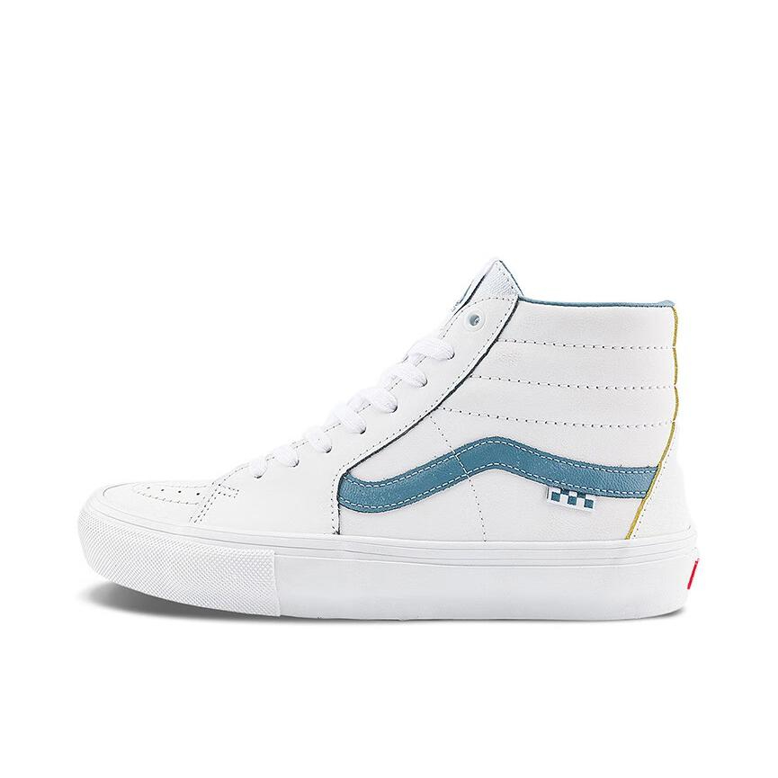 推荐商品：Vans/范斯 SK8-Hi 板鞋 潮流经典拼接复古街头厚底 纯白色/蓝色