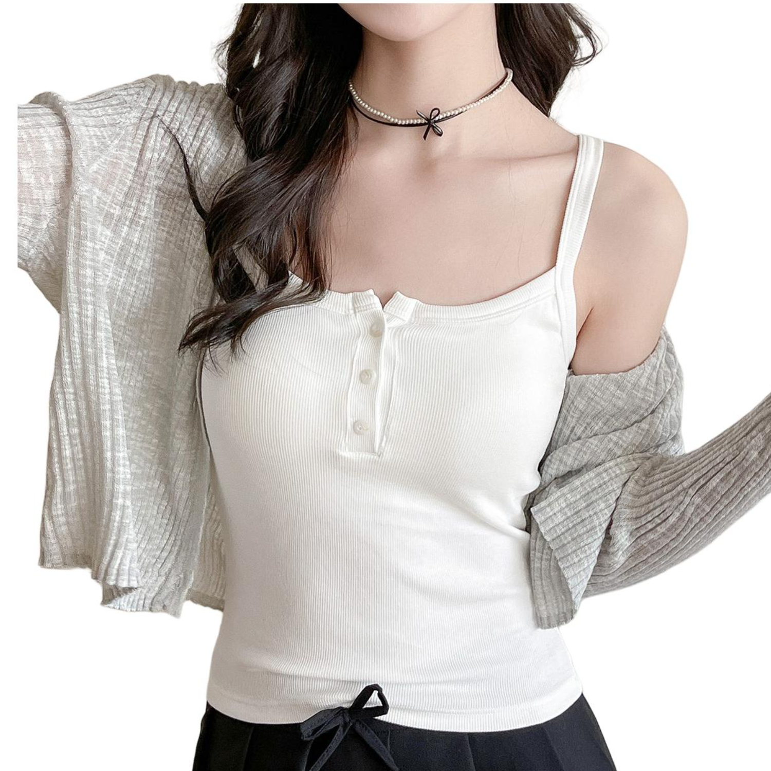 推荐商品：MiiOW/猫人 纯色高弹修身带胸垫吊带 女装 RMS5200 白