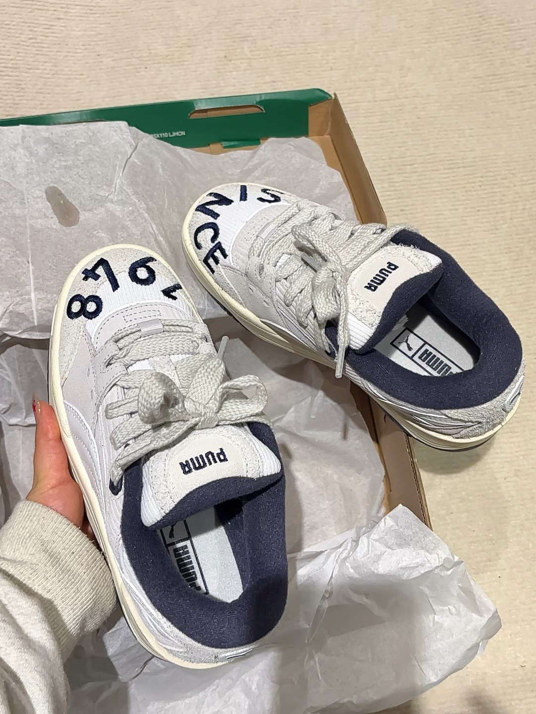  彪马烟灰色面包鞋小众平价款