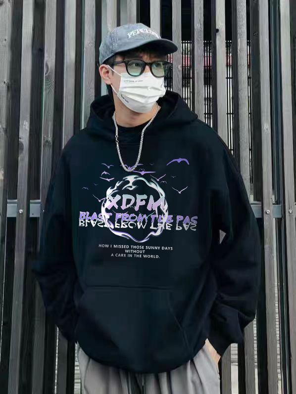 XDFM 美式连帽卫衣海鸥创意字母图案hiphop重磅帽衫秋季长袖外套