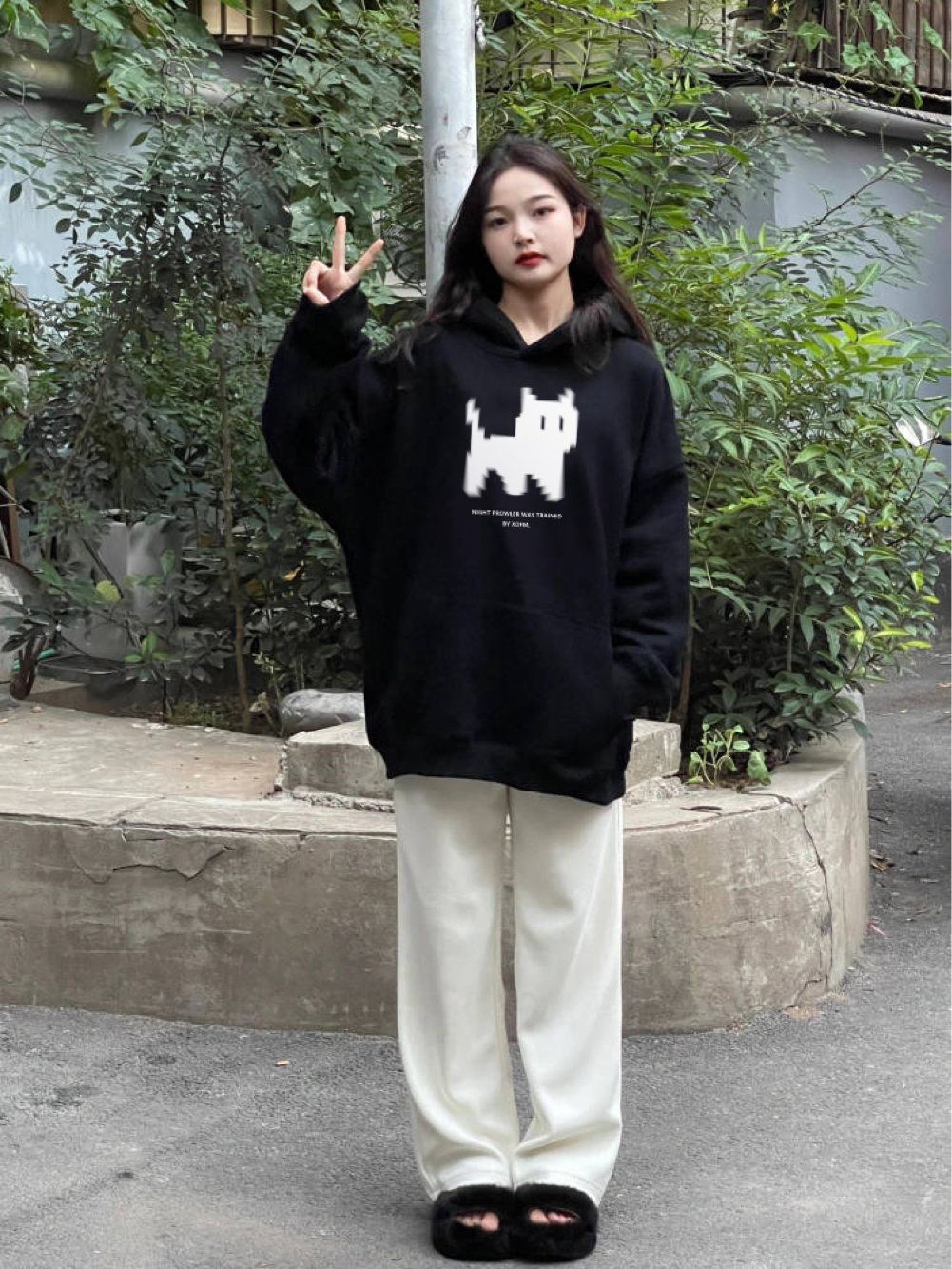 XDFM 美式连帽卫衣小猫印花重磅长袖高街帽衫oversize小众上衣