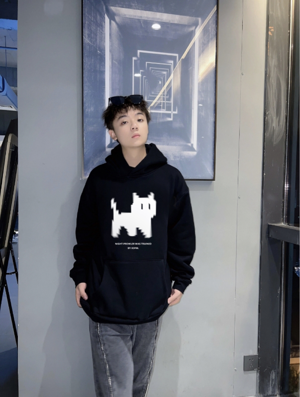 XDFM 美式连帽卫衣小猫印花重磅长袖高街帽衫oversize小众上衣