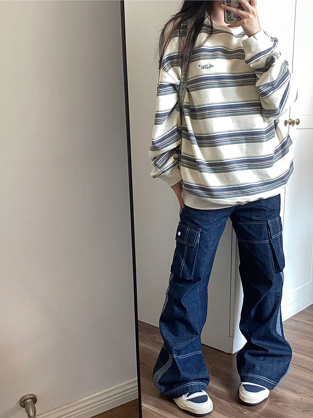 🇦🇷白蓝oversize条纹 这样穿巨显瘦又舒服！