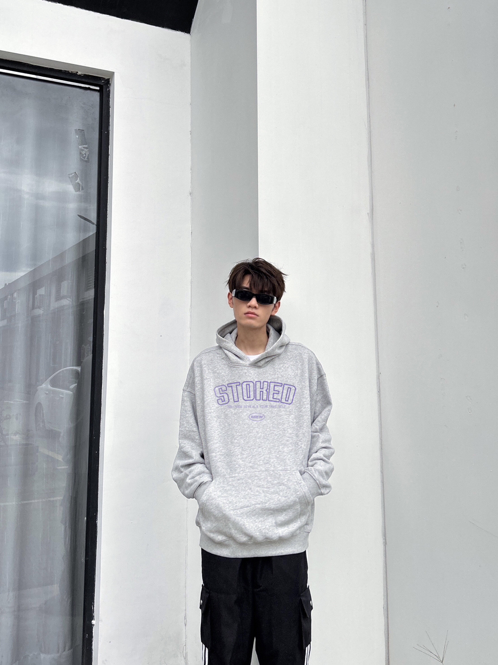 XDFM 美式连帽卫衣STORED字母图案高街复古帽衫男女秋季长袖上衣