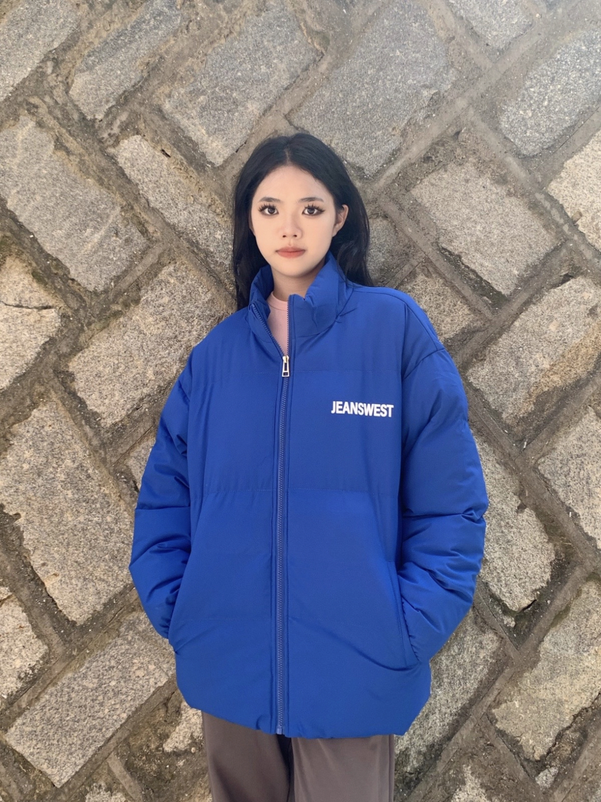 纯色立领加厚面包棉服