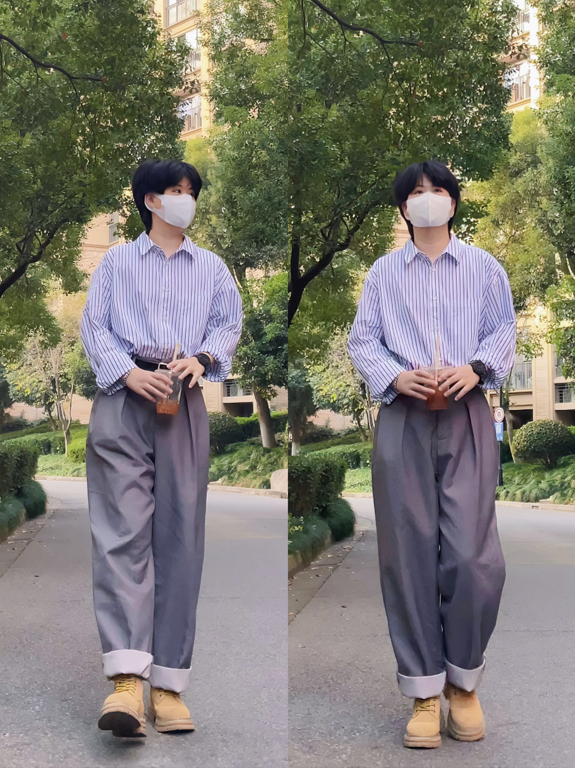 秋冬必备靴子｜浅蓝条纹衬衫这么穿