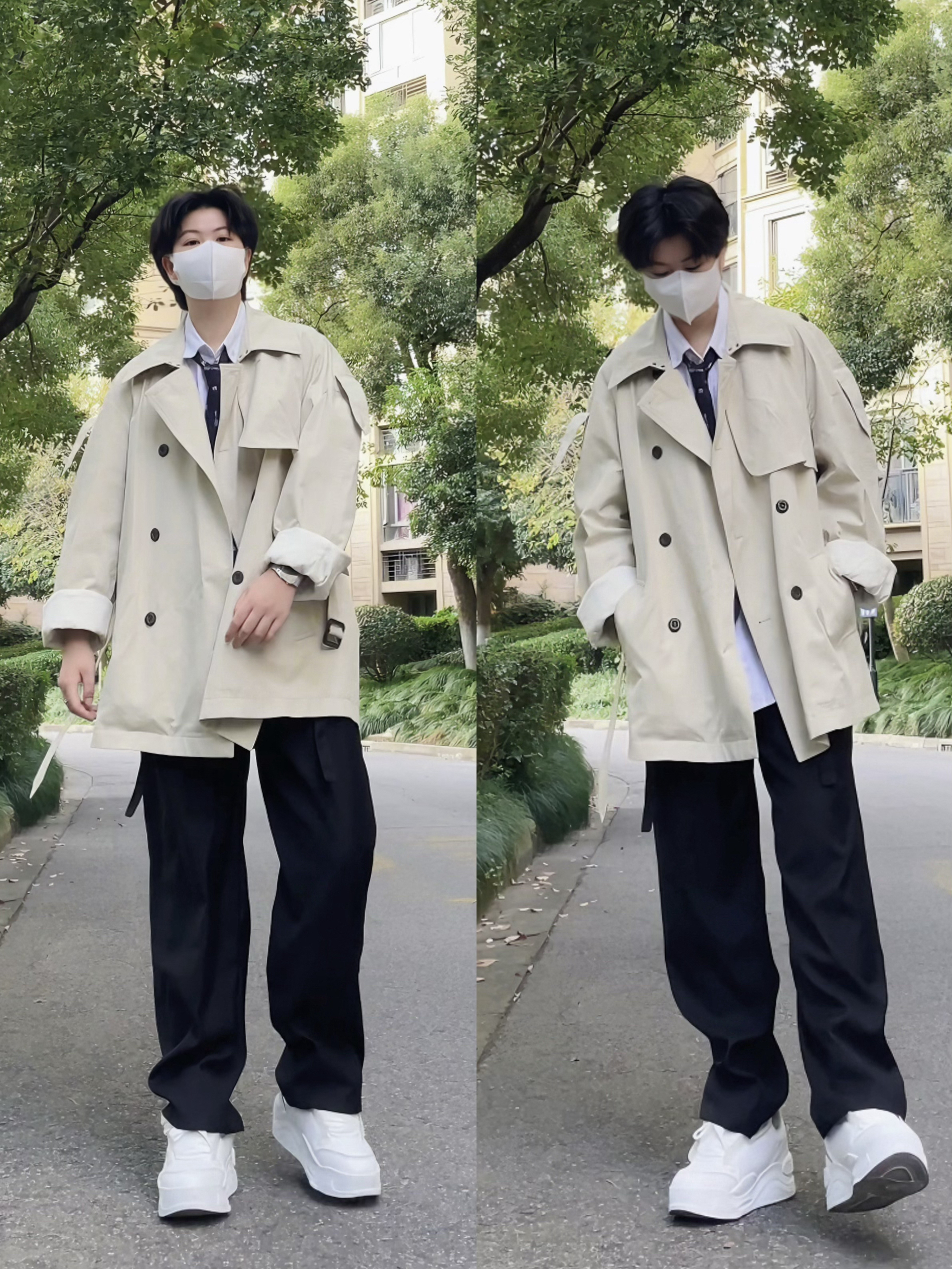 冬季风衣look｜把百搭的短款卡其色风衣