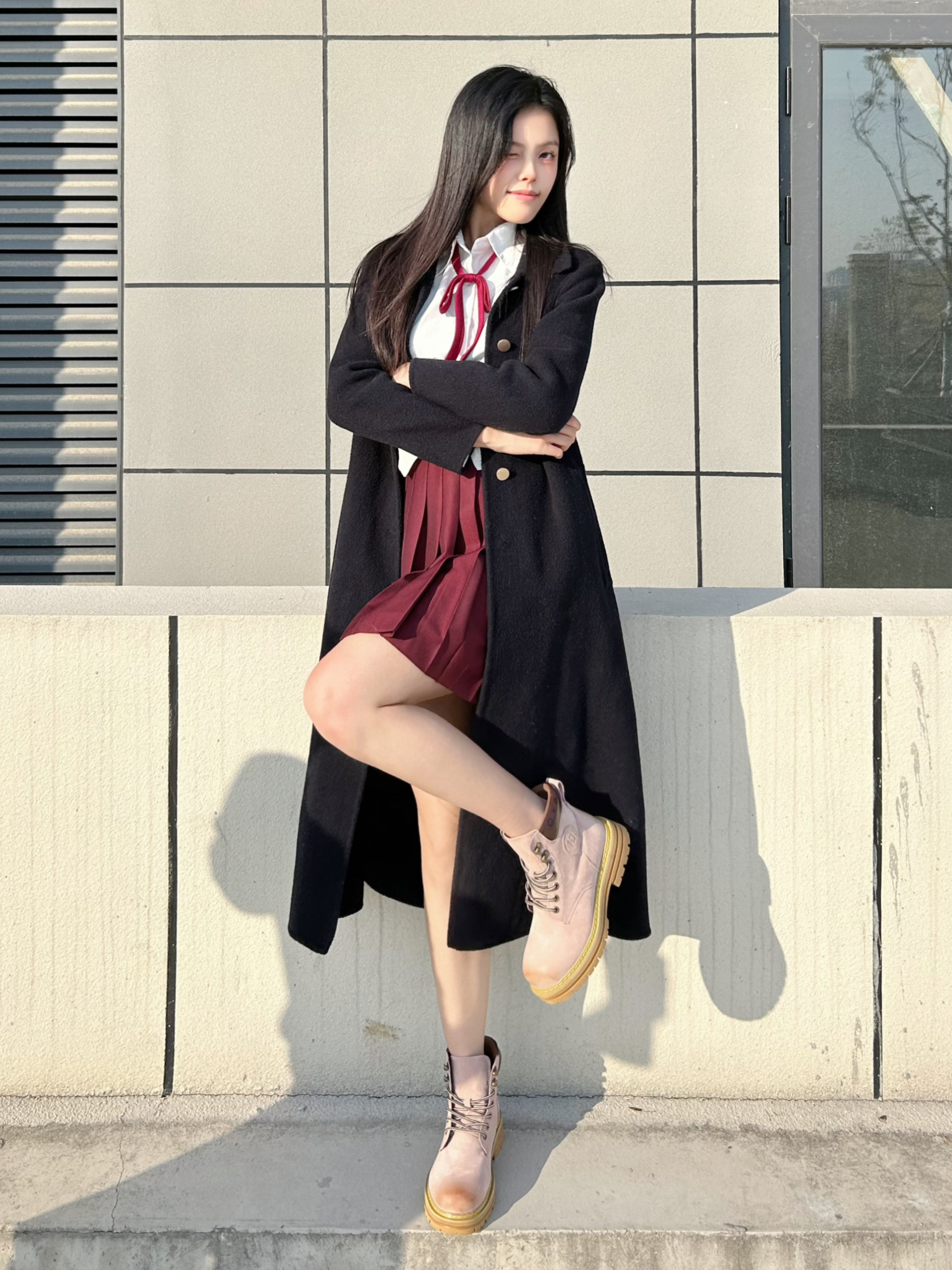 jk日常 | 粉靴配大衣🍓学姐好会穿！