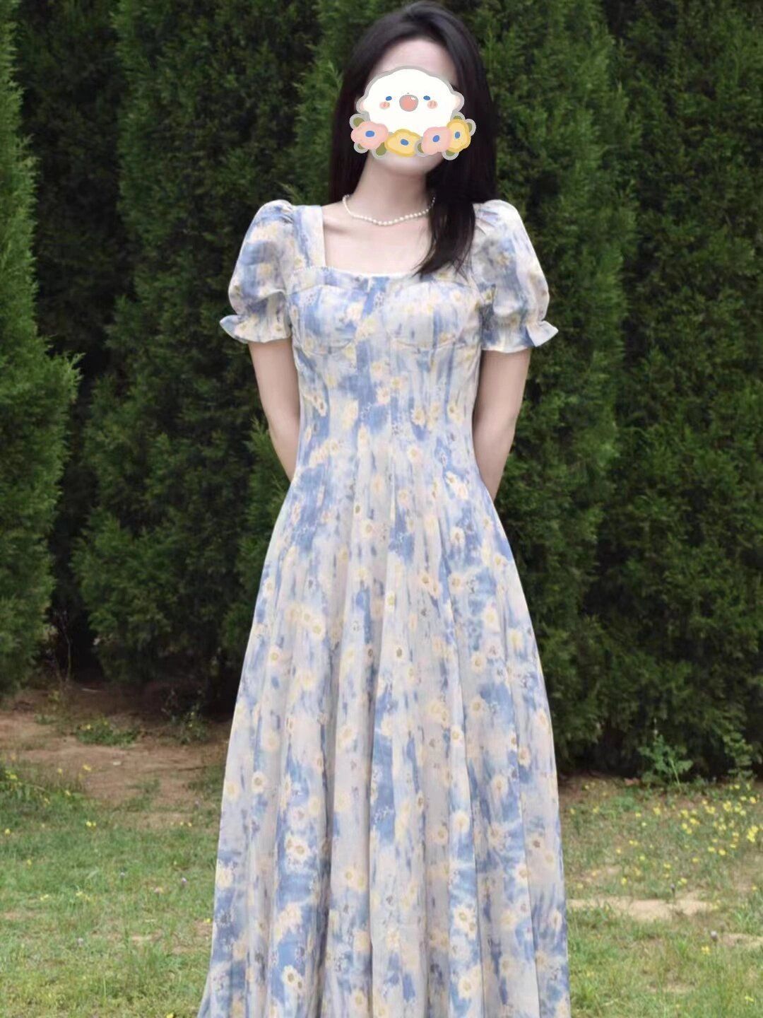 油画少女夏日穿搭连衣裙