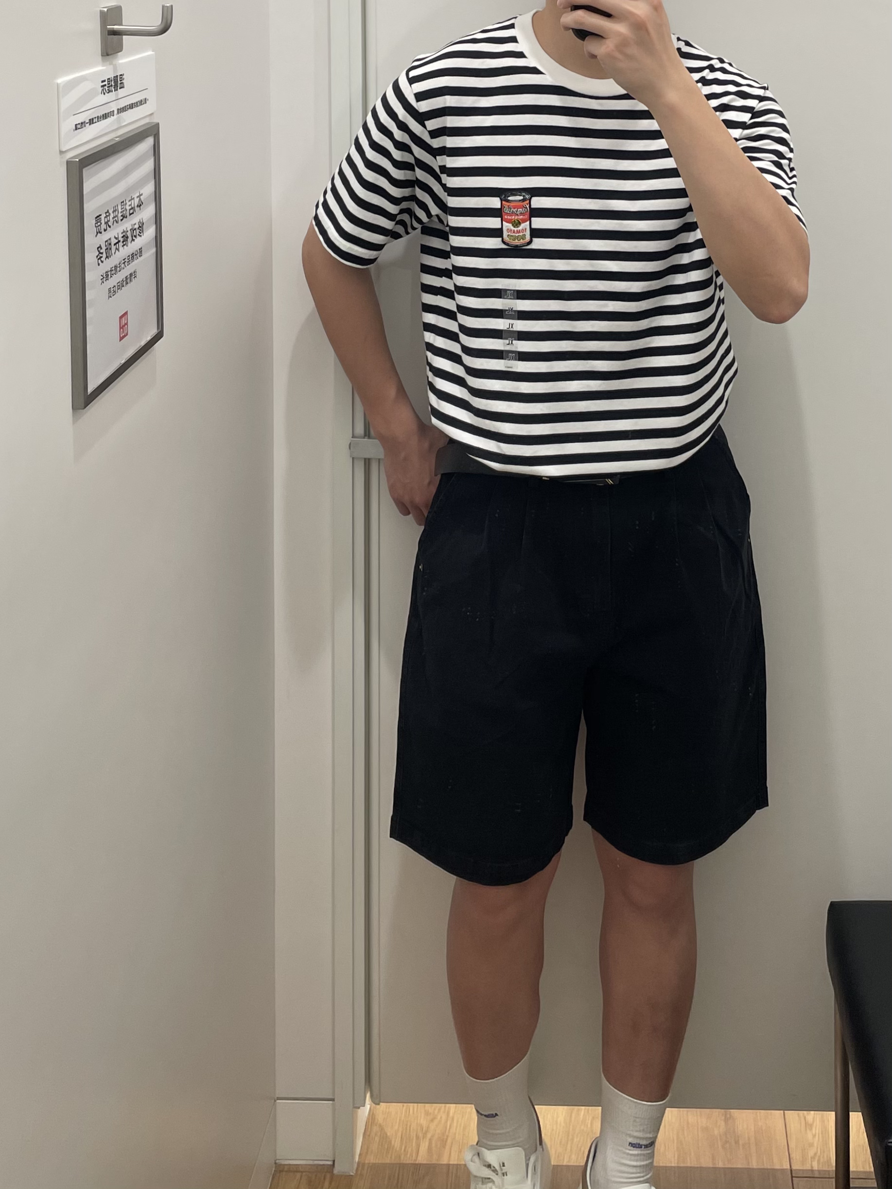一眼就爱上｜优衣库条纹短袖搭配黑色工装短裤 yyds‼️