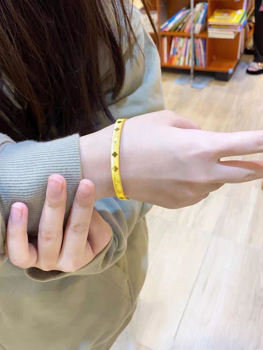 💫超级闪耀的中国黄金四叶草宽版足金手镯💫