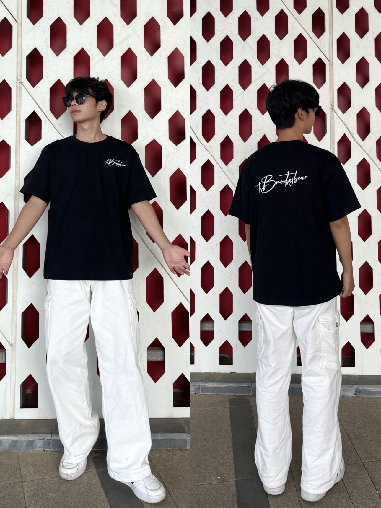 暑假出游穿搭｜美式复古刺绣黑T＋直筒工装裤