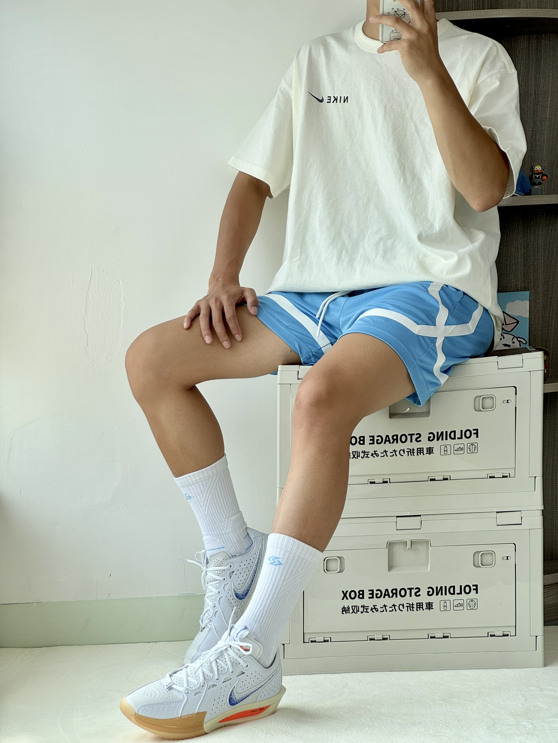 篮球男孩打球爱穿的白蓝美式穿搭🏟️